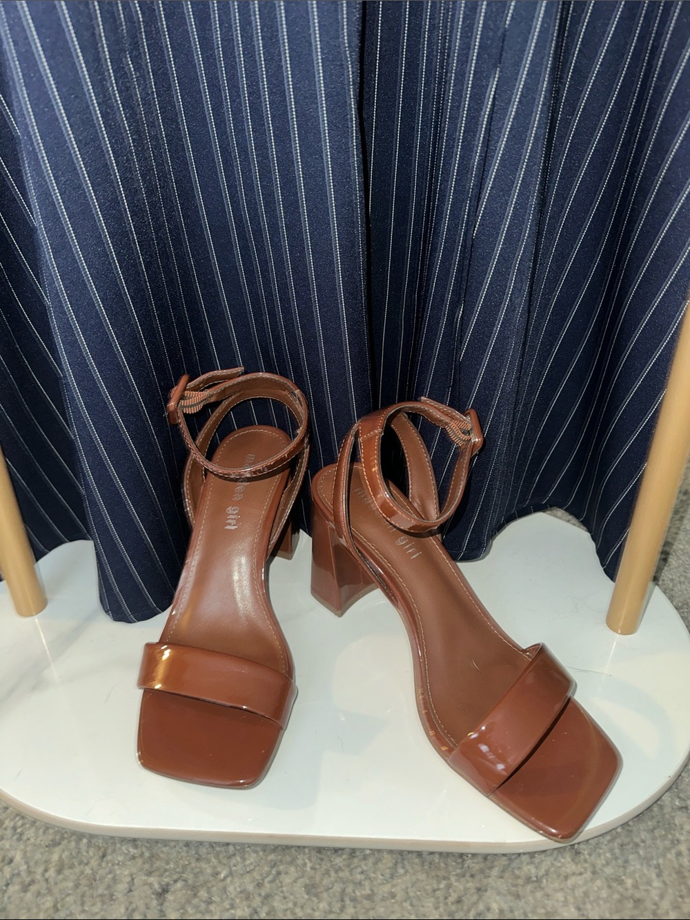Madden Girl Brown Patent Block Heel Ankle-Strap Sandals